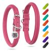 Ultra Soft Rolled Leather Dog Collar Soft Padded Dog Collars for Medium Large Dogs Male and Female Dog Collar 18-21 inch Pink Collar Neck